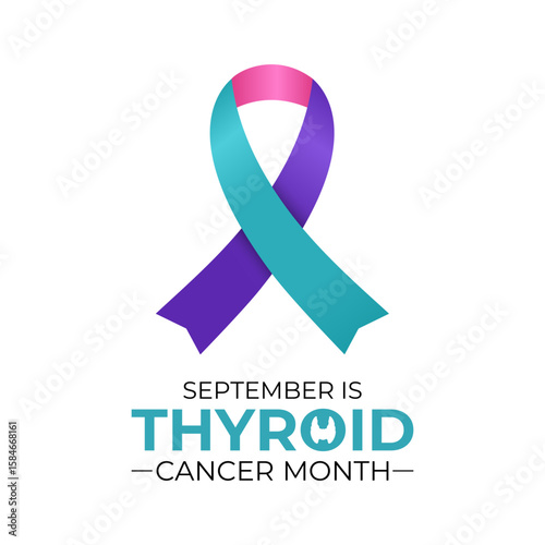 Thyroid Cancer Awareness Month is observed every September banner and background design template. Promote neck checks, support patients and survivors, and advance research.