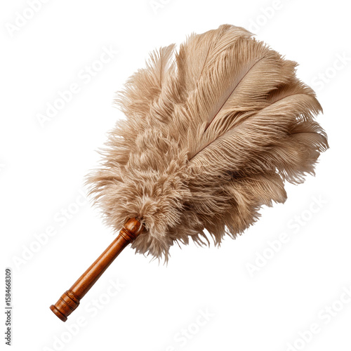 Elegant feather duster with wooden handle for cleaning and dusting delicate surfaces in home decor style