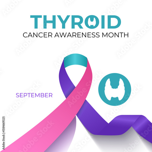 Thyroid Cancer Awareness Month is observed every September banner and background design template. Promote neck checks, support patients and survivors, and advance research.