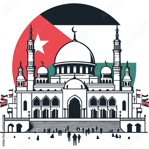 Palestinian Mosque Silhouette with Flag Colors Islamic Vector Design