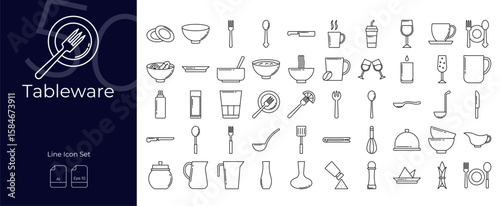 Tableware Line Editable Icons set. Vector illustration in modern thin line style of Tableware icons: tableware, silverware, kitchen, etc