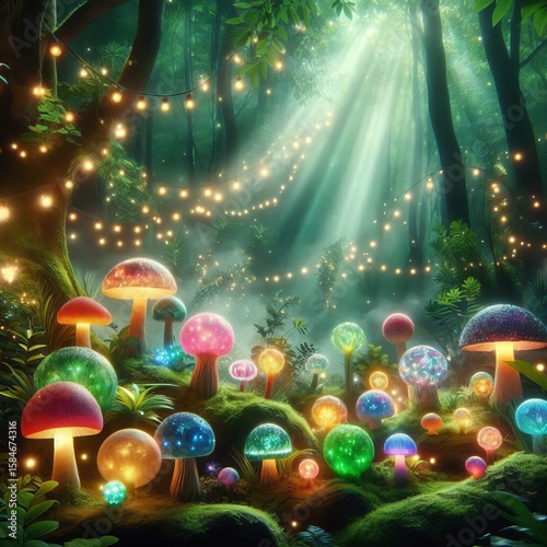 Mystical glowing mushrooms