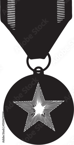 Silhouette of a Vintage Medal with Star Emblem Represents Achievements Triumphs and Awards Ideal for Honoring Excellence in Various Fields and Celebrations or Historical Depictions