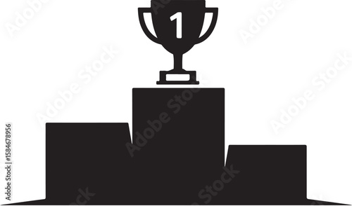 Silhouette of a Victory Podium with a Trophy Signifying First Place Achievement and Success in a Competition Showcasing a Dark Themed Illustration Style