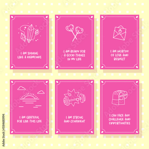 a pack of affirmation cards foe self love motivation with pink background