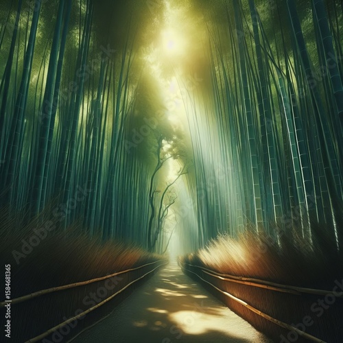 Bamboo Forest Path Sunlight struggles to penetrate a dense bambo