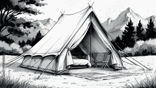 Adventure tent camping in mountain nature