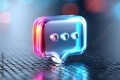 Glowing Chat Bubbles Illuminated by Colorful Lights on a Dark Background Create a Modern Digital Atmosphere
