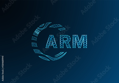 ARM low poly letter logo vector design. ARM lower poly logo design. ARM unique low poly logo design.