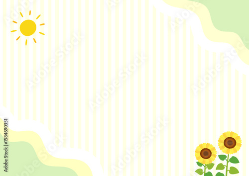 ひまわりと太陽の夏の背景イラスト