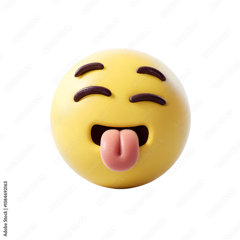 Fototapeta premium Funny 3D Emoji with Drooling Expression and Playful Tongue, Clay Render Isolated on Transparent White Background