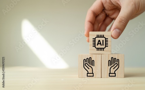 Artificial Intelligence Integration Human Hands and AI Symbolism for a Futuristic Concept
