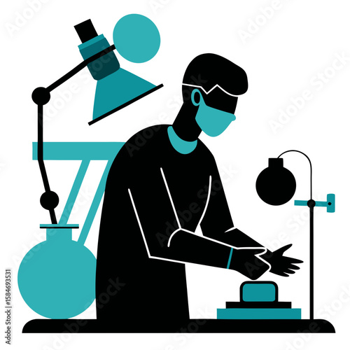 A silhouette of a medical intern learning surgery