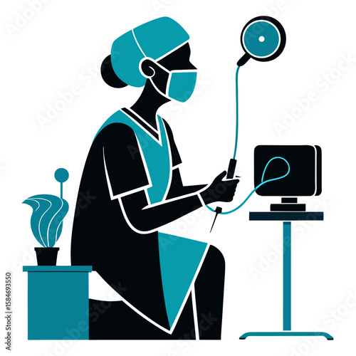 A silhouette of a medical intern learning surgery