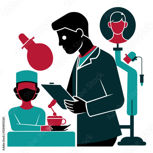 A silhouette of a medical intern learning surgery