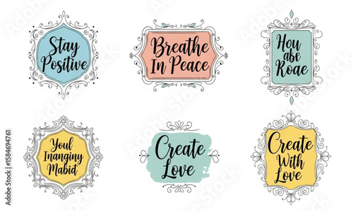 Motivational Typography Quotes in Decorative Frames | Inspirational Sayings for Social Media, Stickers and Positive Affirmations