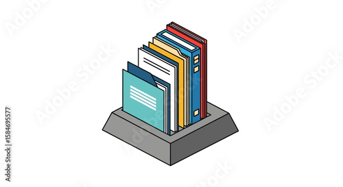 Isometric View of Colorful File Folders in Holder.