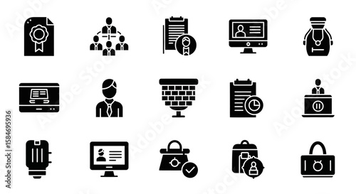 Collection of Black and White Business and Technology Icons.