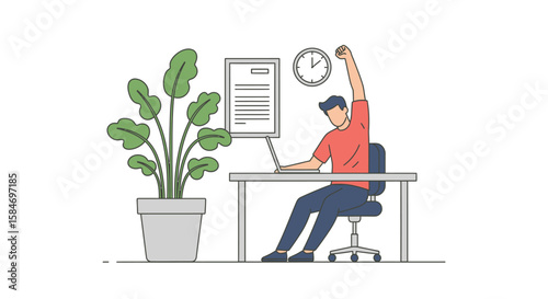 Man Celebrating Success at Desk with Laptop.