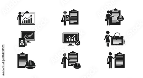 Business and Engineering Icons in Black and White.