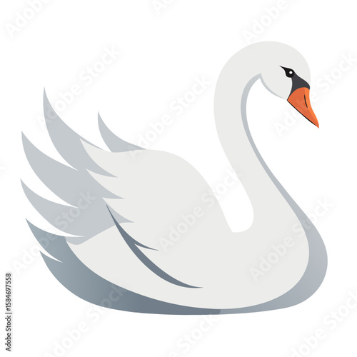 Elegant white swan gliding gracefully on calm water surface
