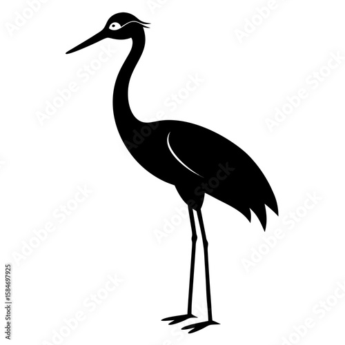 Elegant silhouette of a tall crane with a gracefully extended neck