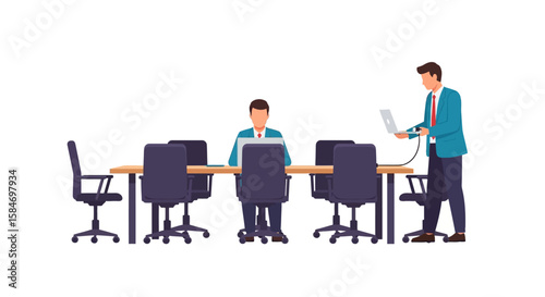 Business Meeting with People Table and Laptop.