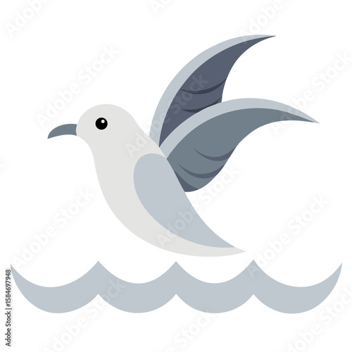 Seagull gracefully gliding over ocean waves under a bright sky