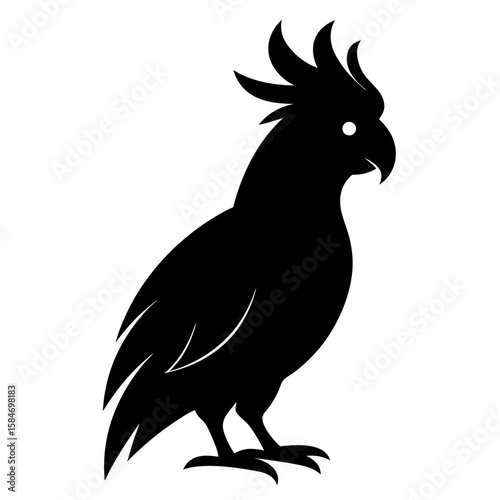 Elegant silhouette of a white cockatoo with its crest raised in profile