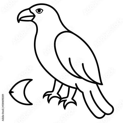 Line art illustration of a bald eagle clutching a fish in its talons