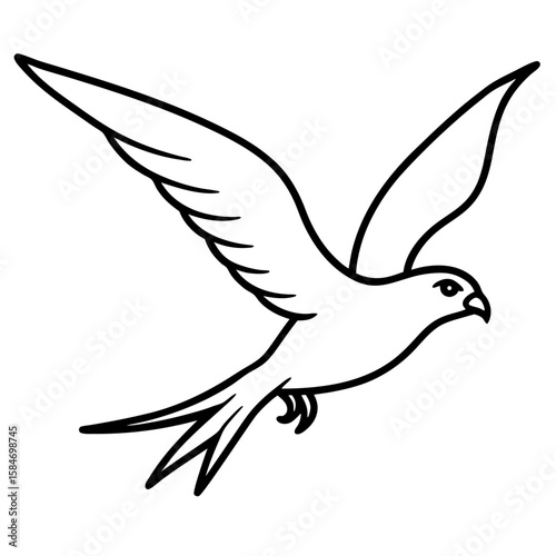 Elegant line art of a kestrel bird hovering with dynamic blurred wings