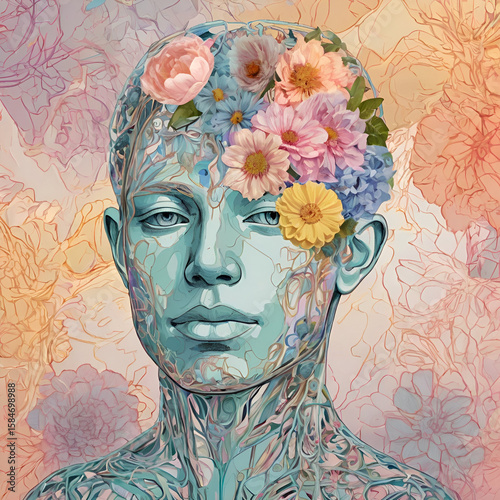 Abstract Mind and Flowers – Pastel Mental Wellness Art
