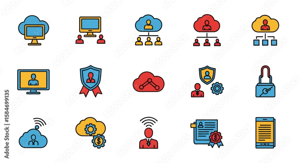 Obraz premium Colorful Cloud Computing and Technology Icons Set.