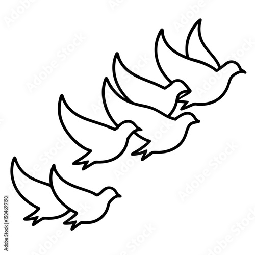 Minimalist line art illustration of a flock of pigeons taking flight