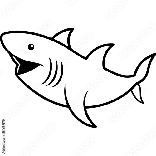 Minimalist line art illustration of a basking shark with its mouth open