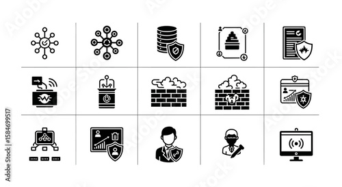 Collection of Black and White Security Icons.
