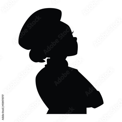 Silhouette of a young cheerful female chef