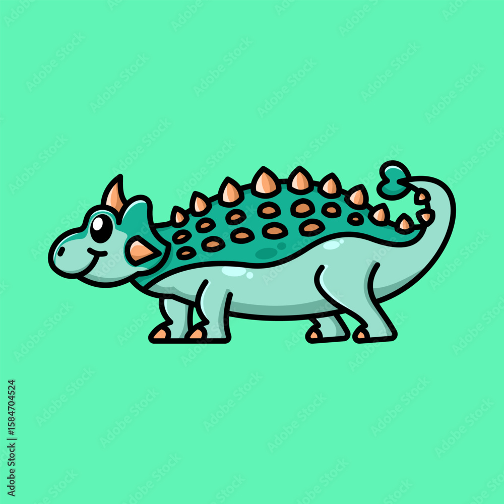 Obraz premium Cute Dinosaur Ankylosaurus Flat Cartoony Illustration