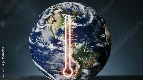 Global warming concept with earth and thermometer illustration