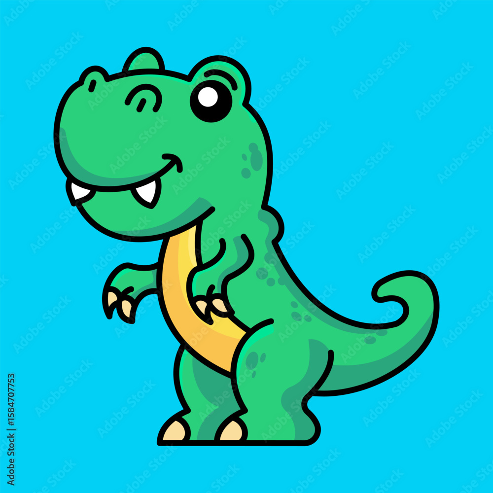 Naklejka premium Cute Tyrannosaurus Rex Dinosaur Flat Cartoony Illustration