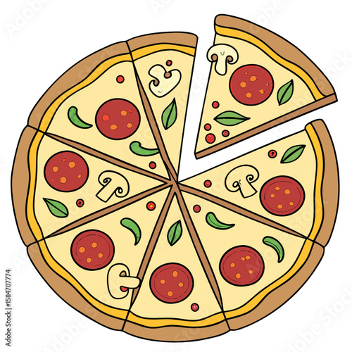 vector illustration of a pizza on white