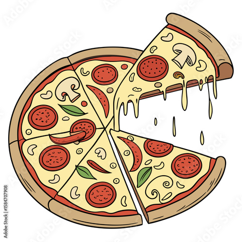 vector illustration of pizza with salami