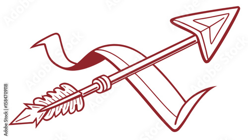 Arrow with ribbon vector graphic design element for archery target hunting and sport logo and icon illustration