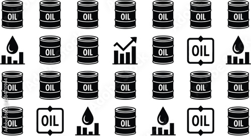 A pattern of oil barrels and oil related icons representing oil production and market trends analysis