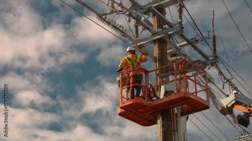 Electrician at Work on Powerlines