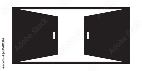 Open double door icon vector. doorway exit symbol sign. Double door open outside icon. Double door open outside vector icon for web design isolated on white background. 