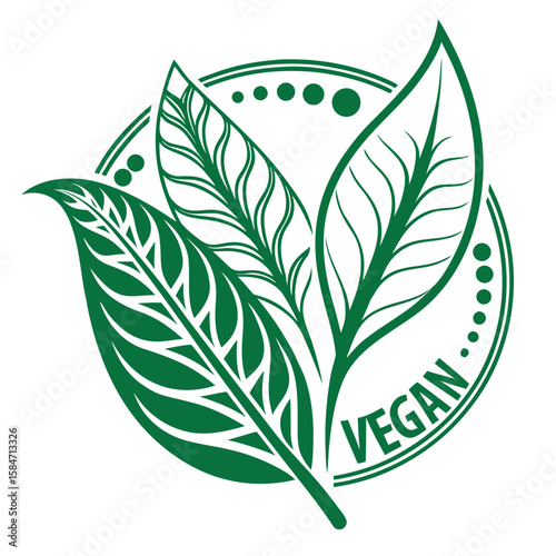 Vegan Leaf Badge  Icon VectorEco-Friendly Plant-Based Design