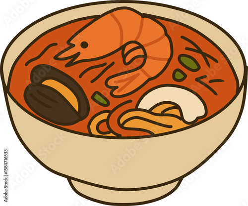 짜장면과 단무지의 먹방 한끼 중식 배달 음식 일러스트) Jajangmyeon & Pickled Radish Mukbang Illustration for Chinese Delivery Cuisine