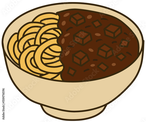 짜장면과 단무지의 먹방 한끼 중식 배달 음식 일러스트) Jajangmyeon & Pickled Radish Mukbang Illustration for Chinese Delivery Cuisine