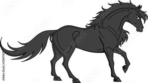 Black horse running vector illustration equestrian animal mammal equine stallion thoroughbred design image